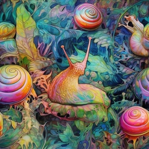 Watercolor Snail Snails in Psychedelic Pink Rainbow Colors