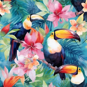 Watercolor Toucan Toucans in Pastel Tropical Colors