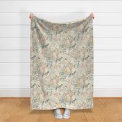 floral field scattered hand drawn flowers in vintage tones of blush pink soft blue navy sage green and mustard yellow