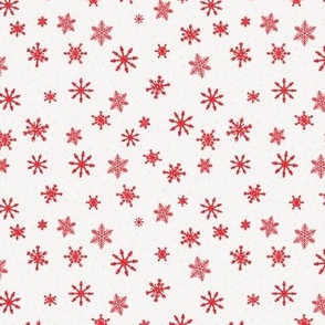 Small - Crimson Red Winter Snowflakes on Ivory in snow