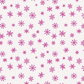 Small - Magenta Pink Winter Snowflakes on Ivory in snow 