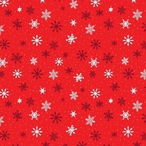 Small - White and Burgundy Winter Snowflakes in snow on Crimson Red background