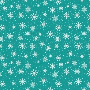Small - White Winter Snowflakes on Aqua Blue in snow