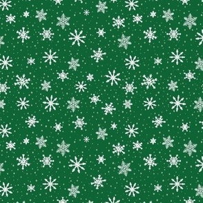 Small - White Winter Snowflakes in snow on Emerald Green