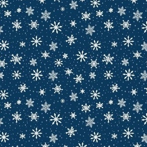 Small - White Winter Snowflakes on Navy Blue in snow
