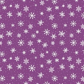Small - White Winter Snowflakes on Orchid Purple in snow