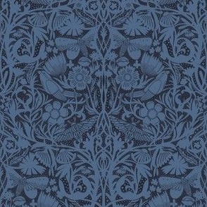 SMALL Hidden Garden Art Deco Birds and Blooms wallpaper - midnight blue 8in