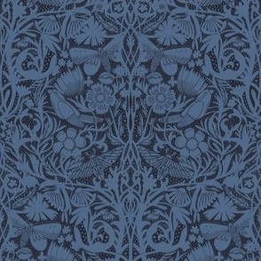 MEDIUM Hidden Garden Art Deco Birds and Blooms wallpaper - midnight blue 10in