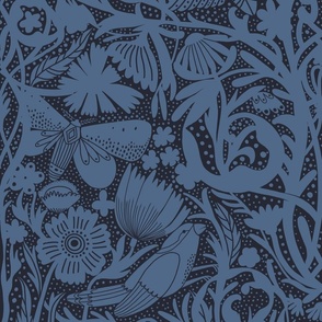 JUMBO Hidden Garden Art Deco Birds and Blooms wallpaper - midnight blue