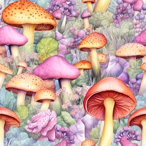 Bohemian mushrooms watercolor pastel