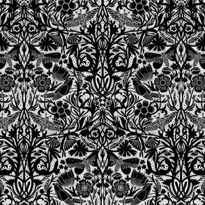 MINI Hidden Garden Art Deco Birds and Blooms Wallpaper Black and White 6in