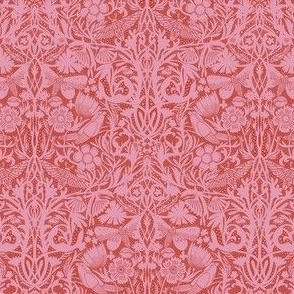 MINI Hidden Garden Art Deco Birds and Blooms Wallpaper Clay and Pink 6in