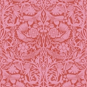 LARGE Hidden Garden Art Deco Birds and Blooms Wallpaper Clay and Pink 12in