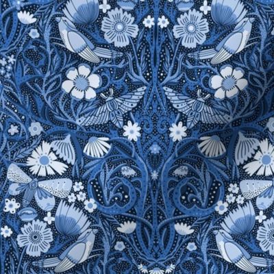 LARGE Hidden Garden Birds and Blooms Wallpaper Blue 12in