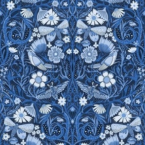 LARGE Hidden Garden Birds and Blooms Wallpaper Blue 12in