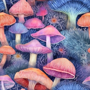 bohemian mushrooms watercolor pattern 