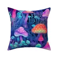 Rainbow mushrooms neon color paradise