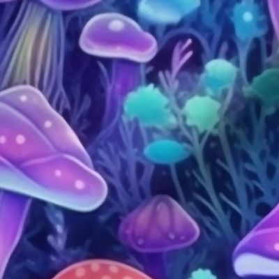 Rainbow mushrooms neon color paradise
