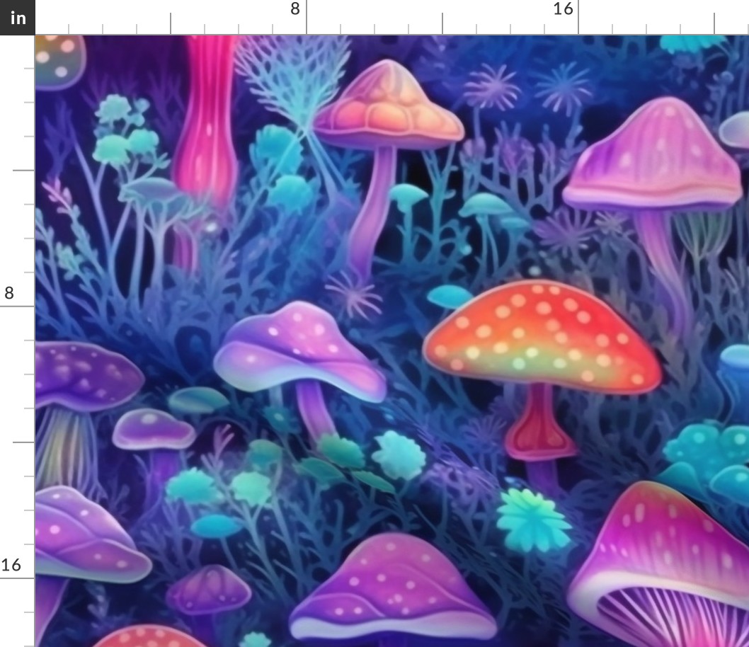 Rainbow mushrooms neon color paradise