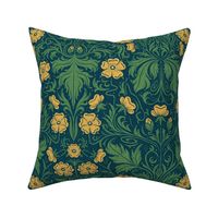 Art Nouveau Buttercups Blockprint | Arts & Crafts 1900s Historical Inspired Floral Botanical Flowers Damask - Large Scale