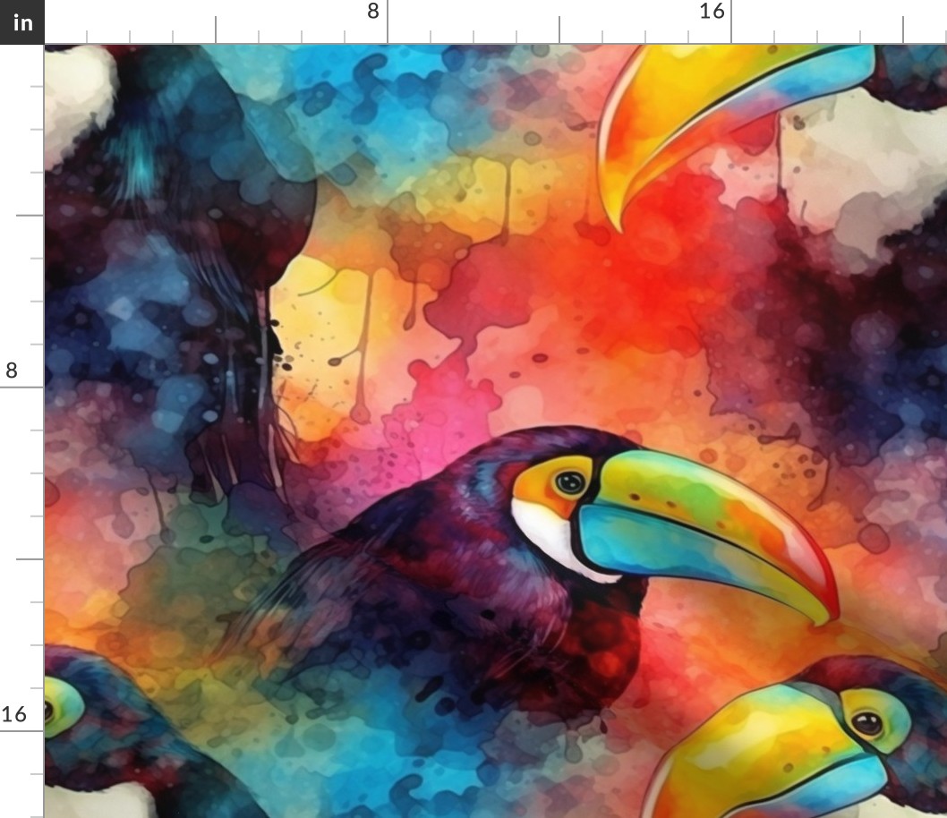 Watercolor Toucan Toucans  Close Up in Stunning Painted Tropical Colors