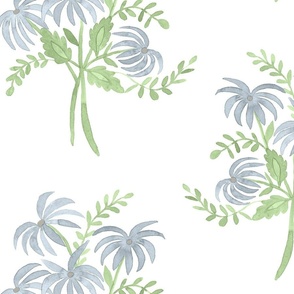 Large Pearl's Bouquet Soft Blue Greens revised on White 