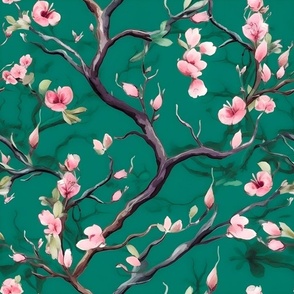 Jungle Glam Wallpaper Design - Large Magnolias on Sage Green Background