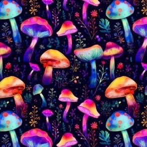 Cool Mushroom Design - Colorful Shrooms on Dark Background - Magic Mushrooms