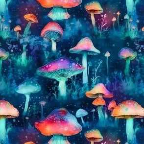 Cute Turquoise Neon Mushrooms - Trippy Mushrooms Psychedelic Art