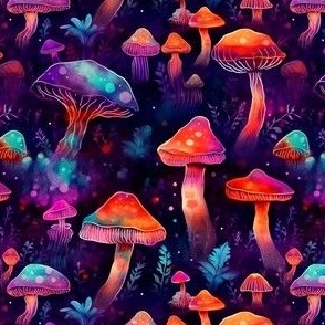 Trippy Mushrooms - Cute Red and Blue Psychedelic Magic Mushrooms