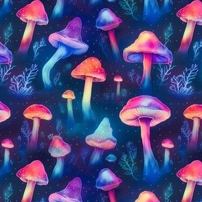 Cute Neon Magic Mushrooms - Trippy Mushrooms - Psychedelic
