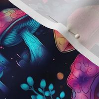 Trippy Mushrooms - Cute Neon Psychedelic Fairytale Mushrooms