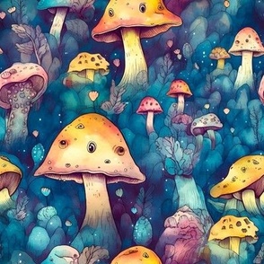 Trippy Mushrooms - Hand-drawn Fairytale Psychedelic Magic Mushrooms