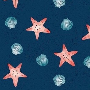 Seashells digital watercolor | Navy, Coral and Teal