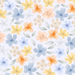 Watercolor florals on blue background
