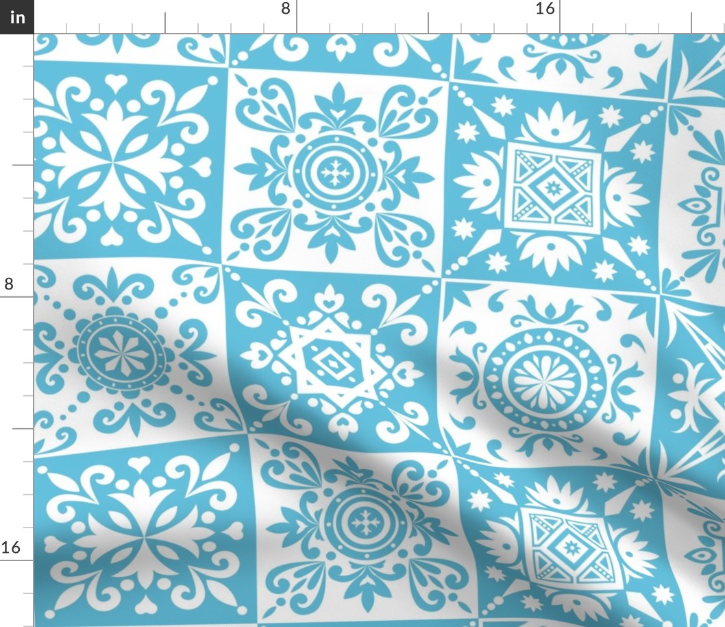 White blue tile pattern