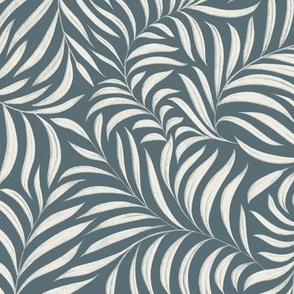 Leaves - creamy white_ marble blue 02 - tropical botanical