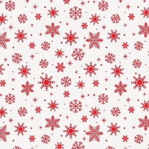 Small - Crimson Red Winter Snowflakes on Ivory with Grey Texture
