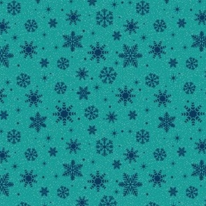 Small - Navy Winter Snowflakes on Aqua Blue with Grey Texture