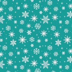 Small - White Winter Snowflakes on Aqua with Blue Texture