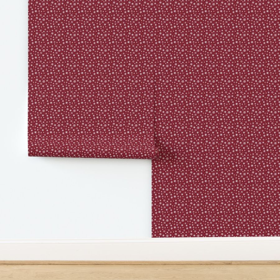 Small - White Winter Snowflakes on Burgundy with Red Texture