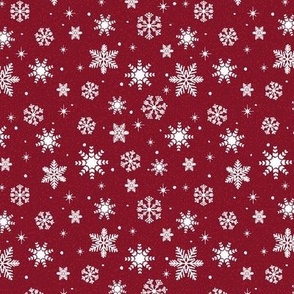 Small - White Winter Snowflakes on Burgundy with Red Texture