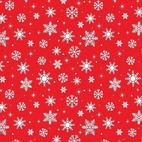 Small - White Winter Snowflakes on Crimson Red with Burgundy Texture