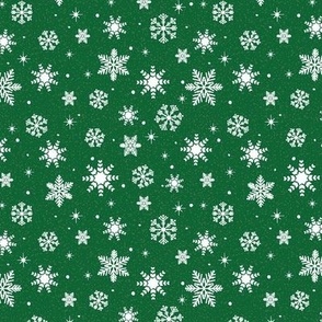 Small - White Winter Snowflakes on Emerald Green with Grey Texture