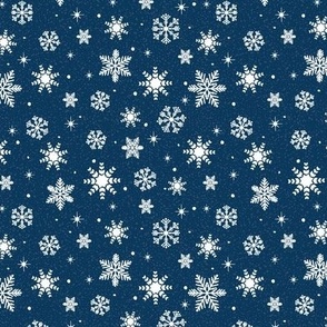 Small - White Winter Snowflakes on Navy Blue with Grey Texture