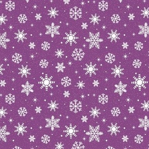 Small - White Winter Snowflakes on Plum Purple with Pink Texture