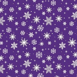 Small - White Winter Snowflakes on Violet Purple with Pink Texture