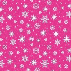 Small - White Winter Snowflakes on Magenta Pink with Pink Texture 