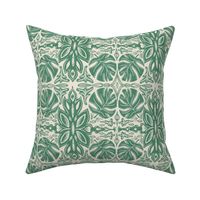 Tropical monstera leaves damask vintage block print in Kelly green 