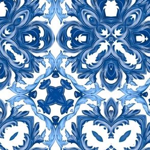 Blue tiles,baroque leaf,mosaic art 